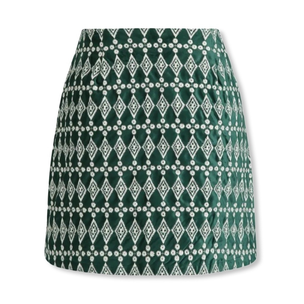 Cider Velvet Green /White Jacquard Printed High Waist Mini Skirt Size Small NWT